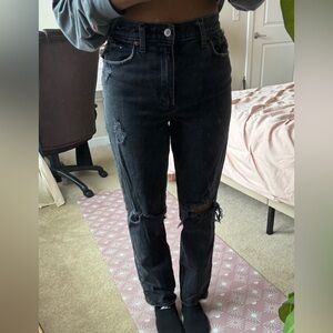 Abercrombie & Fitch Black Distressed Straight Leg Jeans